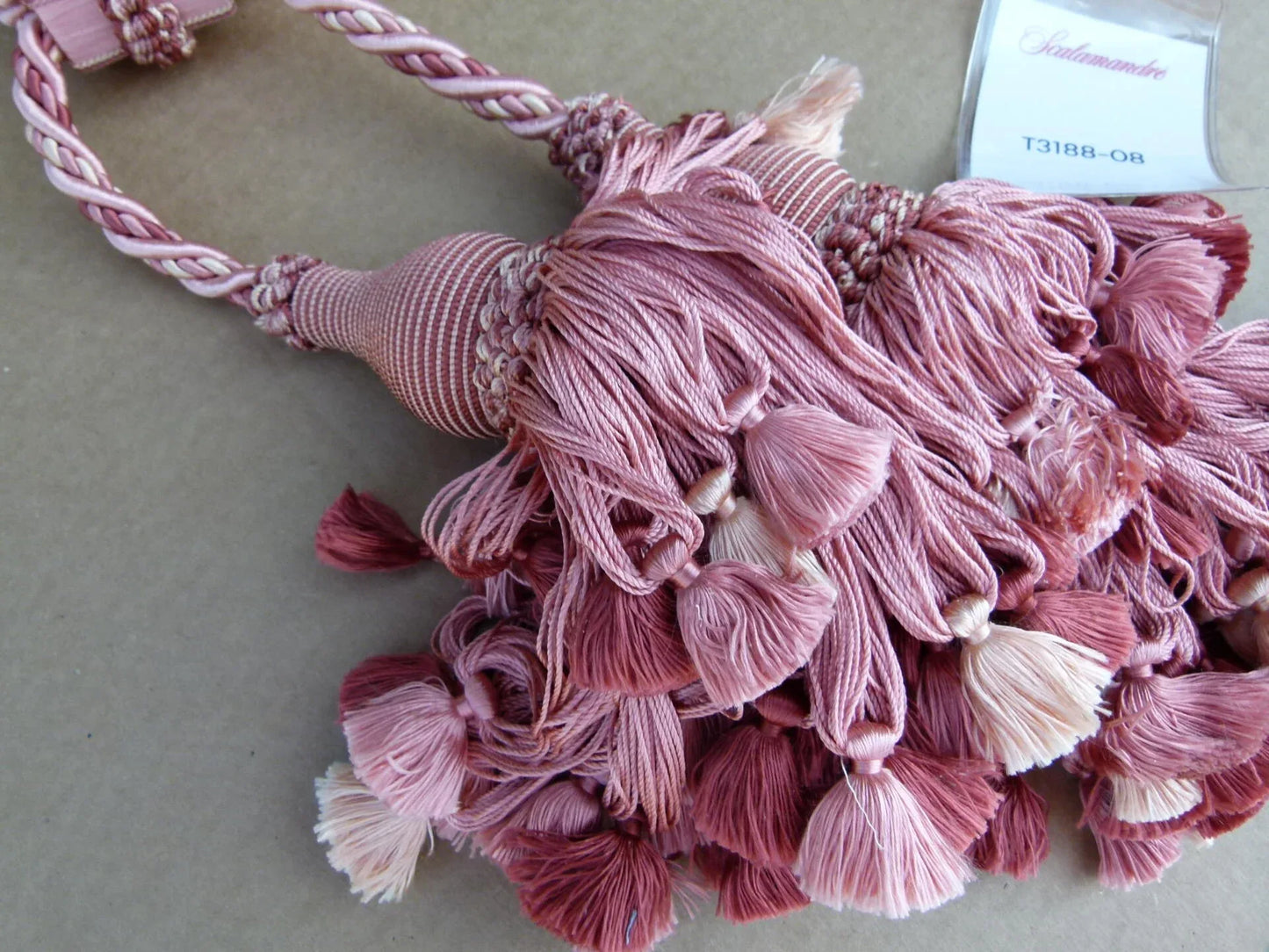 Scalamandre Silk Tiebacks Handmade Vichy 100% Silk Double Tieback Pink MSRP 440/y T3188-08