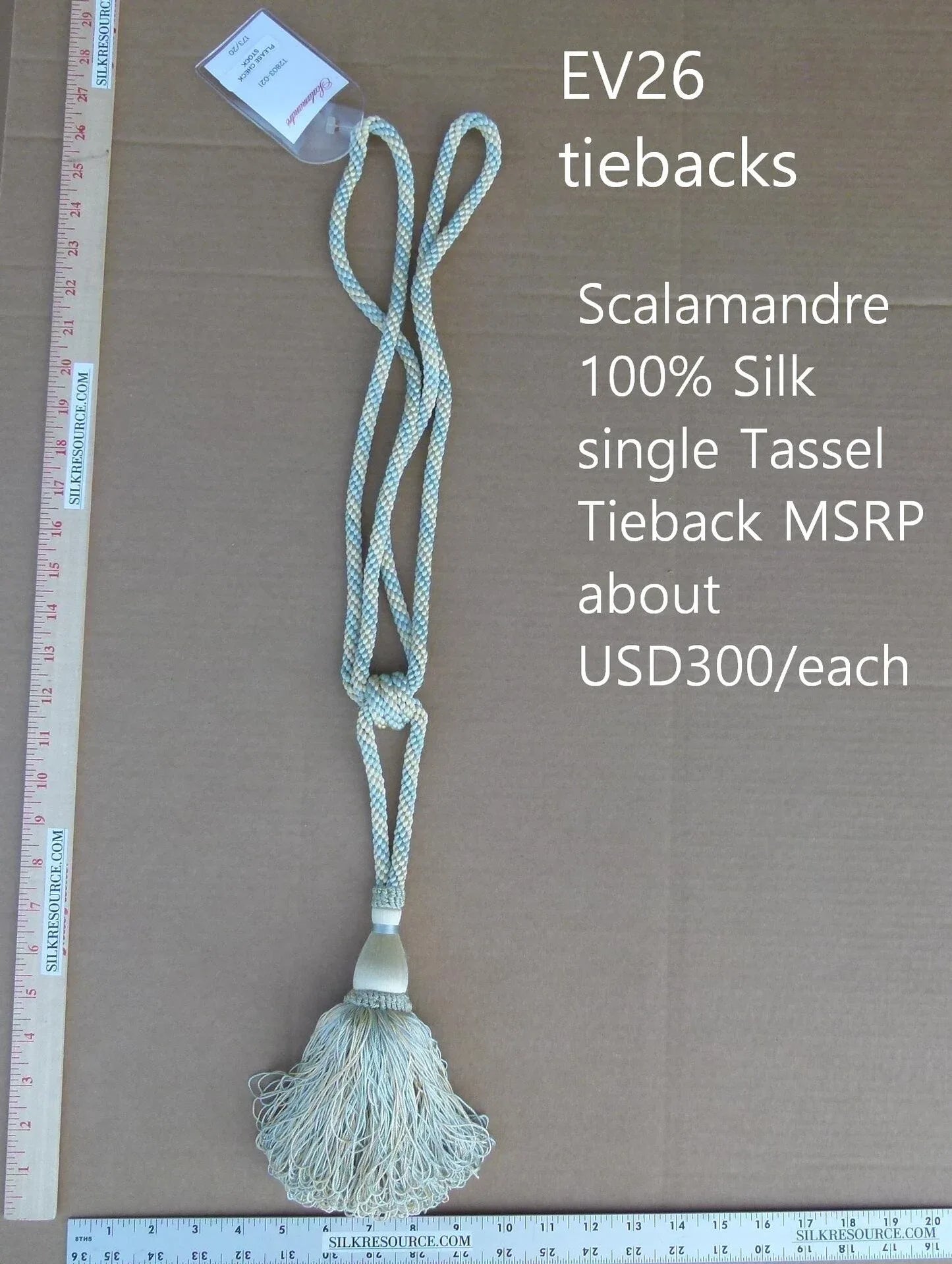 Scalamandre Silk Tiebacks Handmade Single Tassel Aqua MSRP USD300/each T2803-021