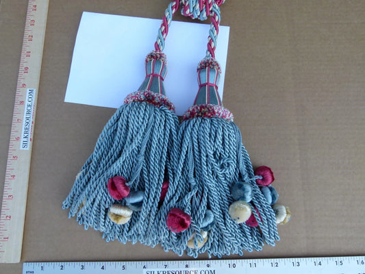 Scalamandre Silk Tiebacks Handmade Double Tassel Blue MSRP USD440/each T3214-13