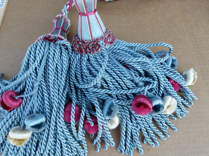 Scalamandre Silk Tiebacks Handmade Double Tassel Blue MSRP USD440/each T3214-13