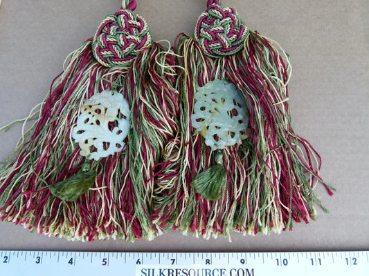 Scalamandre Silk Tiebacks Handmade Duchessa Silk/Jade Double Tieback Jade Deep Red MSRP USD480 each T3022-07