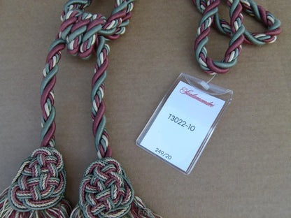 Scalamandre Silk Tiebacks Handmade Duchessa Silk/Jade Double Tassel Jade Red Green MSRP USD480 each T3022-10