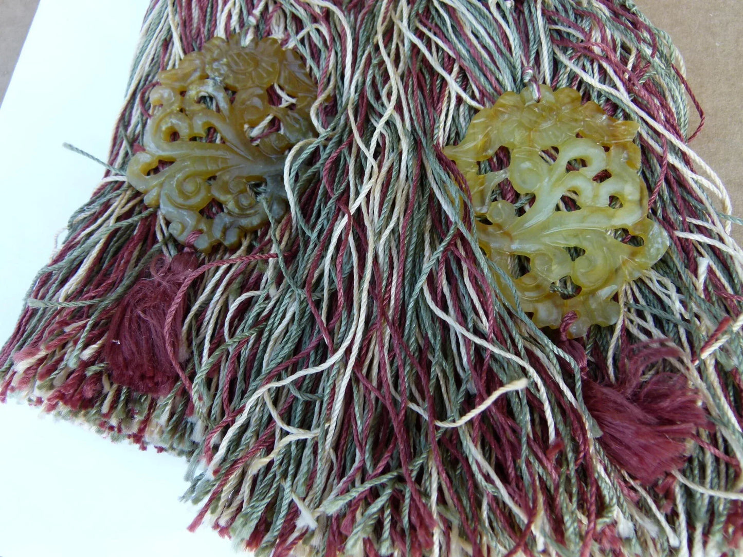 Scalamandre Silk Tiebacks Handmade Duchessa Silk/Jade Double Tassel Jade Red Green MSRP USD480 each T3022-10