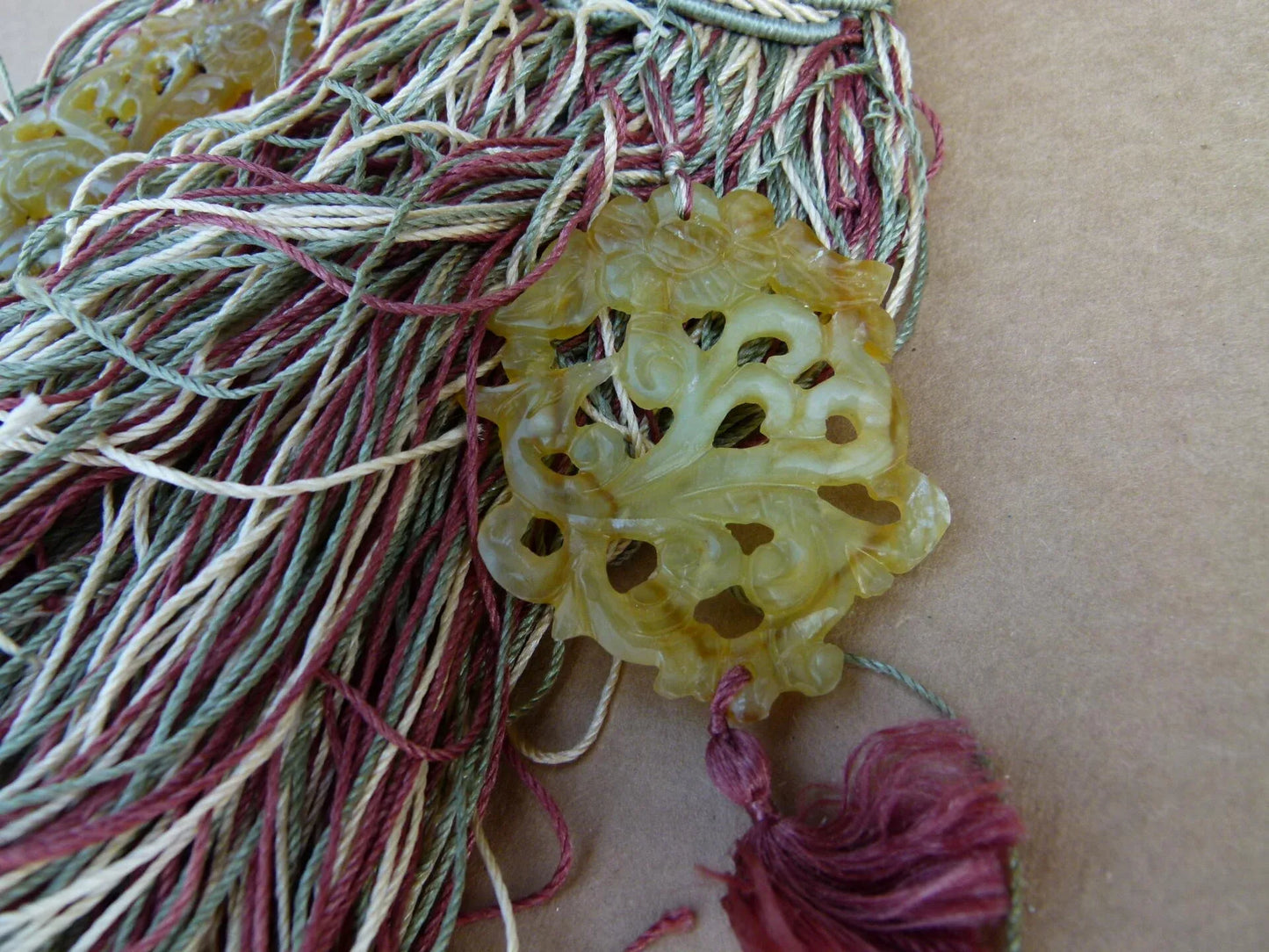 Scalamandre Silk Tiebacks Handmade Duchessa Silk/Jade Double Tassel Jade Red Green MSRP USD480 each T3022-10