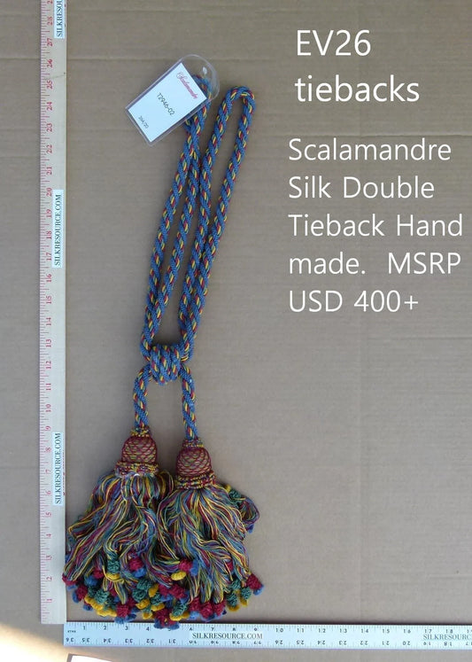 Scalamandre Silk Tiebacks Handmade Silk Double Tieback Blue MSRP USD400 each T2946-02
