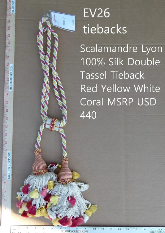 Scalamandre Silk Tiebacks Handmade Lyon Silk Double Tassel Red Yellow White MSRP USD440 each T3187-17