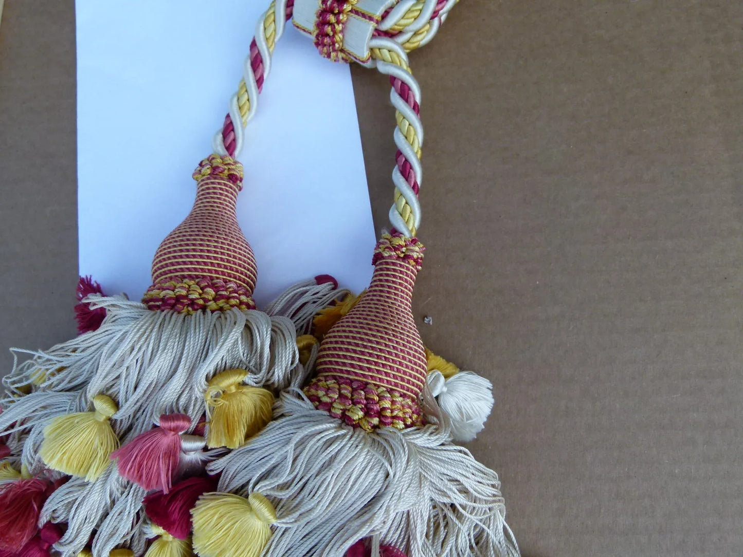 Scalamandre Silk Tiebacks Handmade Lyon Silk Double Tassel Red Yellow White MSRP USD440 each T3187-17