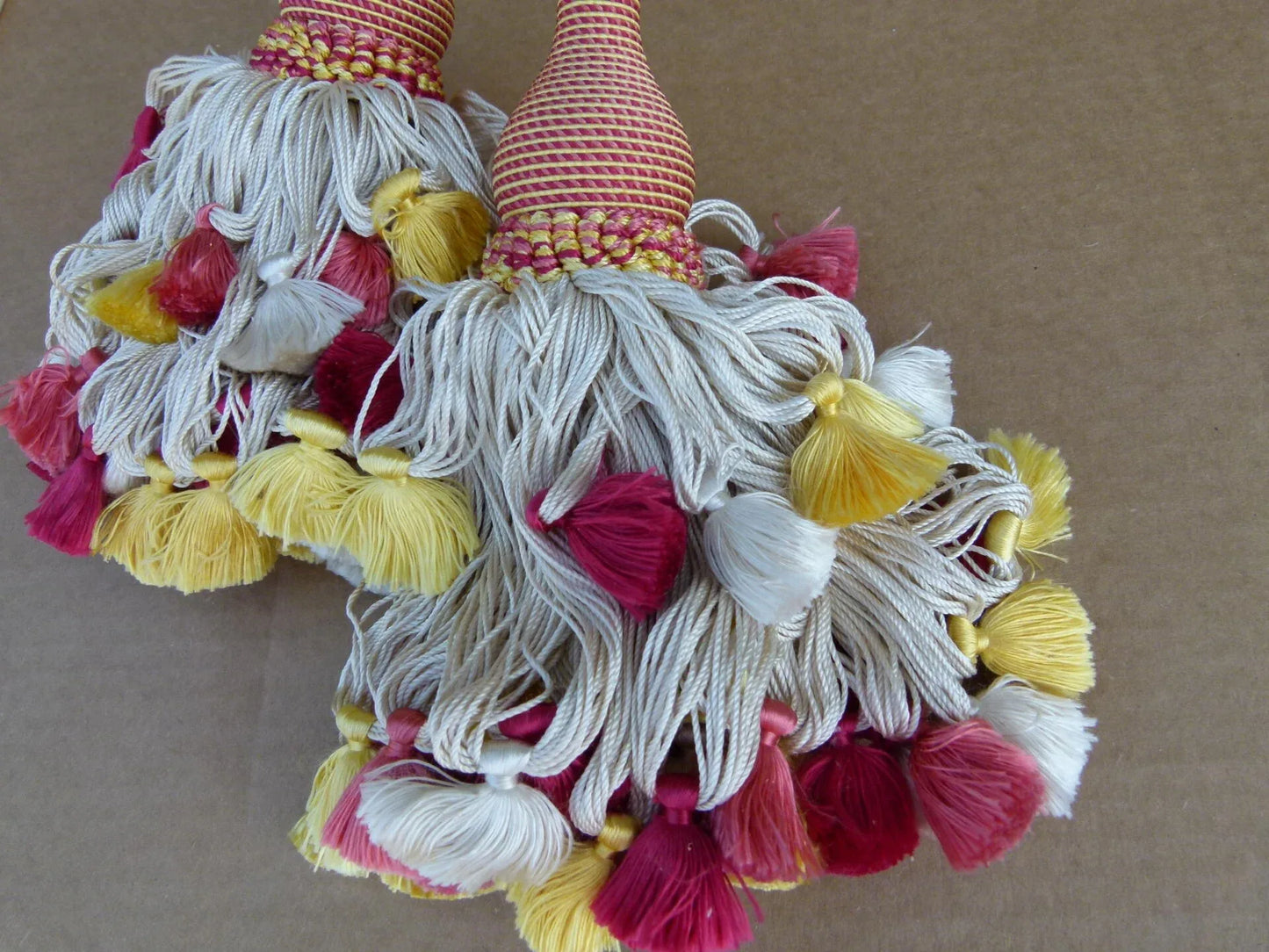 Scalamandre Silk Tiebacks Handmade Lyon Silk Double Tassel Red Yellow White MSRP USD440 each T3187-17