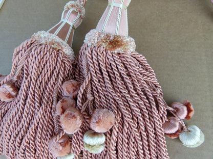 Scalamandre Silk Tiebacks Handmade Silk Double Tassel Pastel Pink MSRP USD400 T3214-01