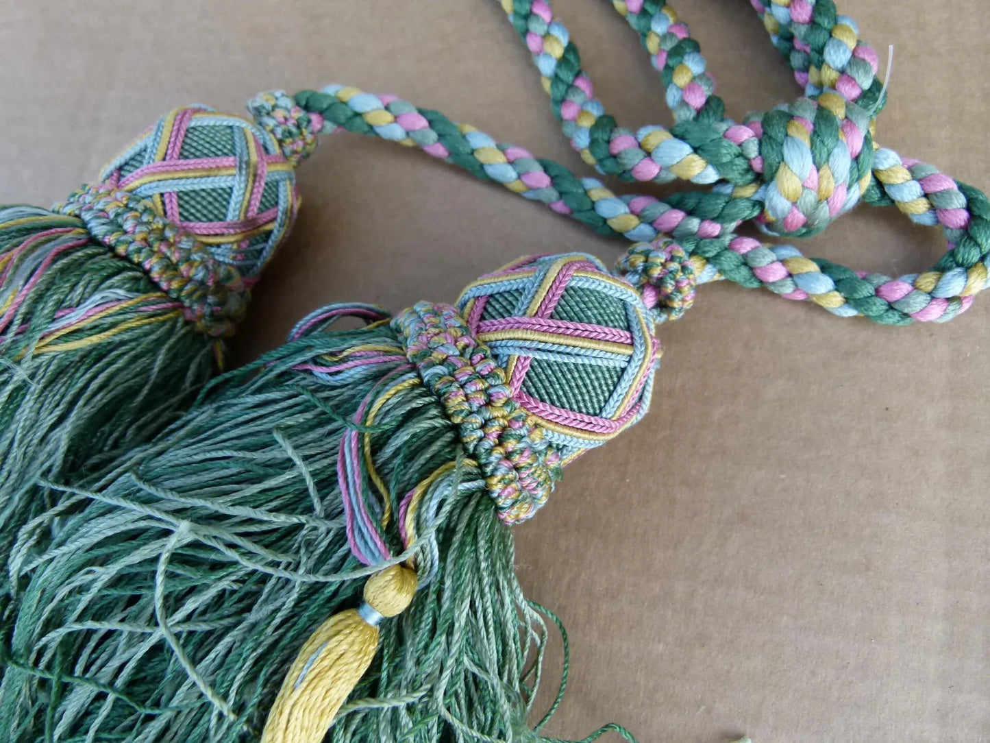 Scalamandre Silk Tiebacks Handmade  Double Tassel Green MSRP USD500+ each T2906-008