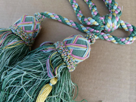 Scalamandre Silk Tiebacks Handmade  Double Tassel Green MSRP USD500+ each T2906-008