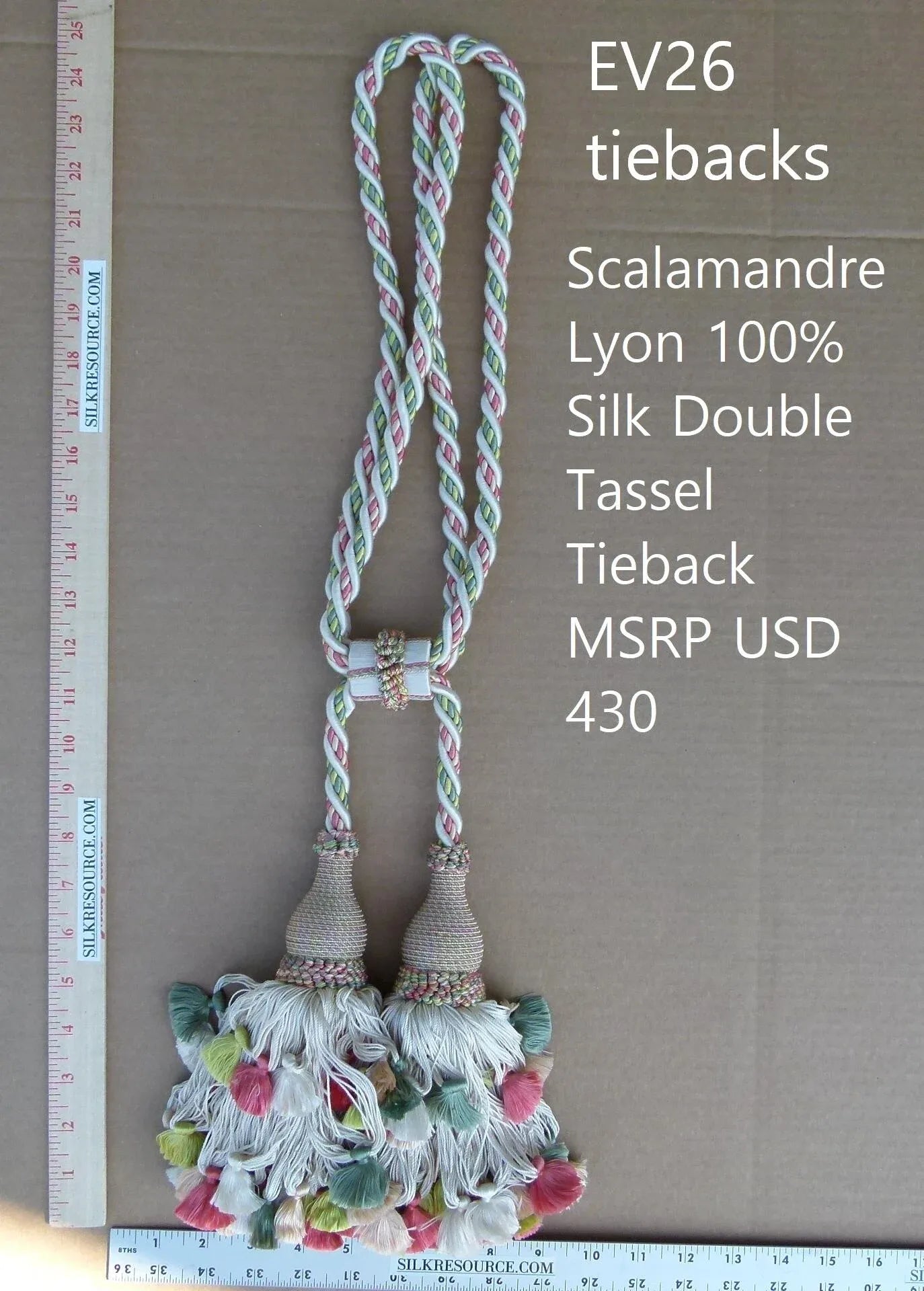 Scalamandre Silk Tiebacks Handmade Lyon Double Tassel White Green  MSRP USD430