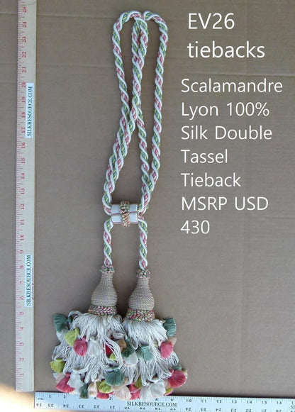 Scalamandre Silk Tiebacks Handmade Lyon Double Tassel White Green  MSRP USD430