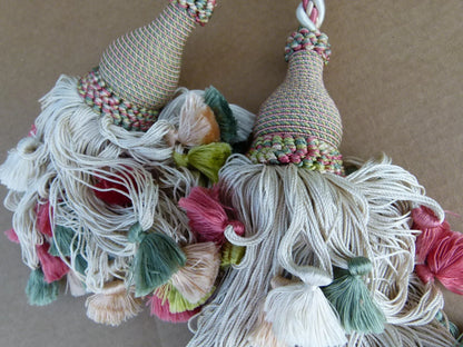 Scalamandre Silk Tiebacks Handmade Lyon Double Tassel White Green  MSRP USD430