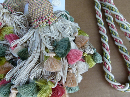 Scalamandre Silk Tiebacks Handmade Lyon Double Tassel White Green  MSRP USD430