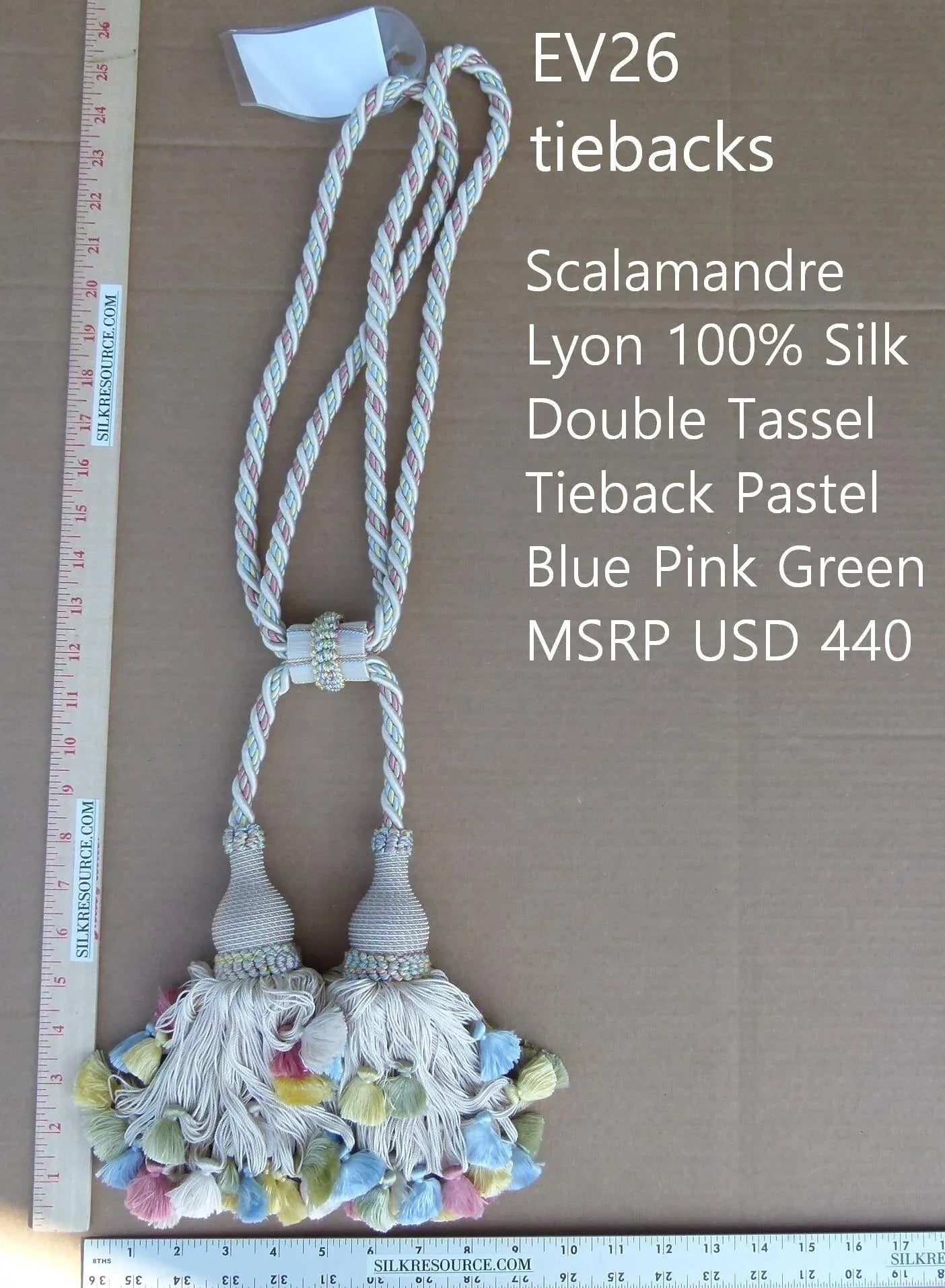 Scalamandre Silk Tiebacks Handmade Lyon Double Tassel Pastel Blue Pink Green MSRP USD440each T3187-02