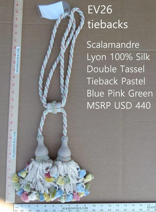 Scalamandre Silk Tiebacks Handmade Lyon Double Tassel Pastel Blue Pink Green MSRP USD440each T3187-02
