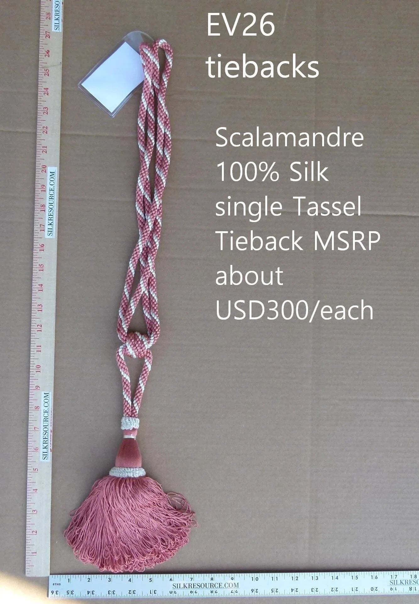 Scalamandre Silk Tiebacks Handmade Single Tassel Medium Pink MSRP USD300/each T2803-006