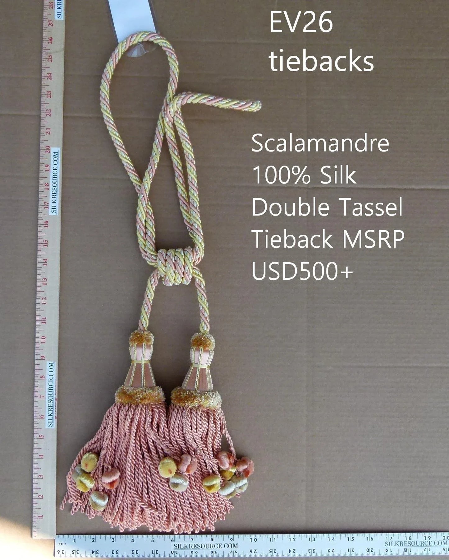 Scalamandre Silk Tiebacks Handmade Double Tassel Coral Yellow MSRP USD500+  T3214-12