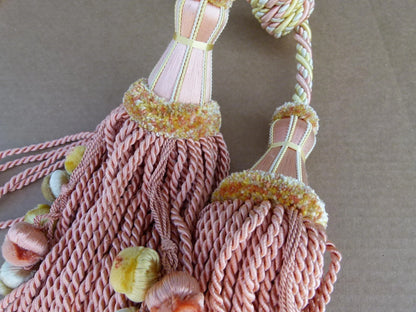 Scalamandre Silk Tiebacks Handmade Double Tassel Coral Yellow MSRP USD500+  T3214-12