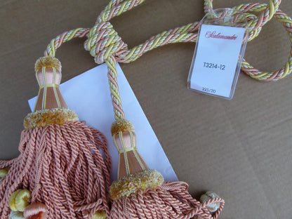 Scalamandre Silk Tiebacks Handmade Double Tassel Coral Yellow MSRP USD500+  T3214-12