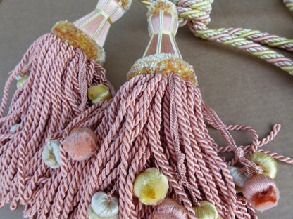 Scalamandre Silk Tiebacks Handmade Double Tassel Coral Yellow MSRP USD500+  T3214-12