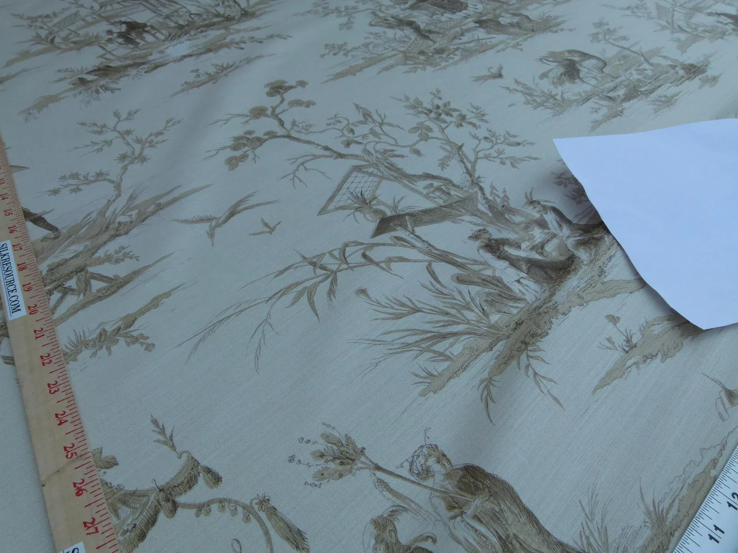 Scalamandre Voyage En Chine Print Beige on Beige Chinoiserie Asian Garden Elephant Brown Beige MSRP USD 388/y