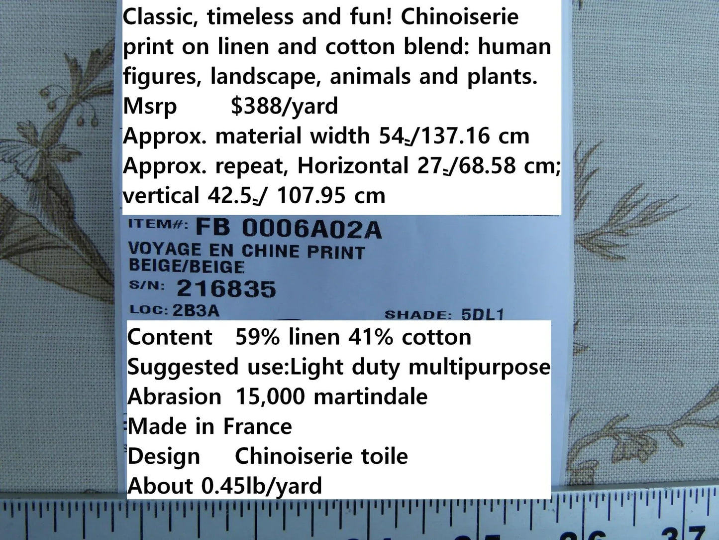 Scalamandre Voyage En Chine Print Beige on Beige Chinoiserie Asian Garden Elephant Brown Beige MSRP USD 388/y