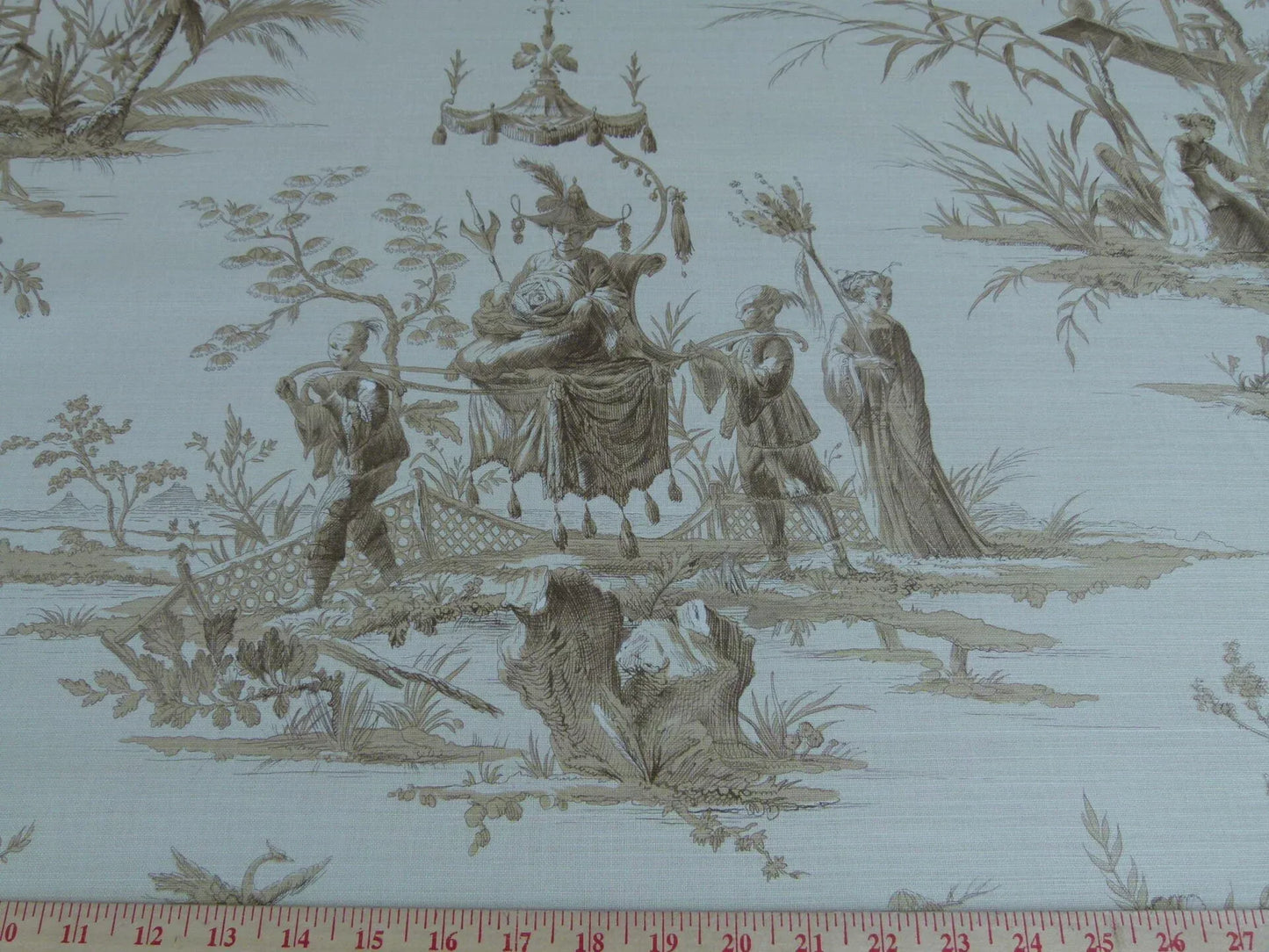 Scalamandre Voyage En Chine Print Beige on Beige Chinoiserie Asian Garden Elephant Brown Beige MSRP USD 388/y