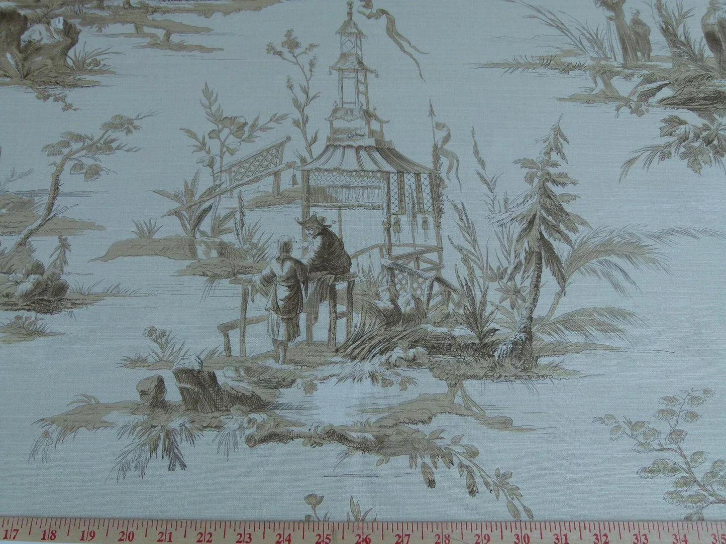 Scalamandre Voyage En Chine Print Beige on Beige Chinoiserie Asian Garden Elephant Brown Beige MSRP USD 388/y