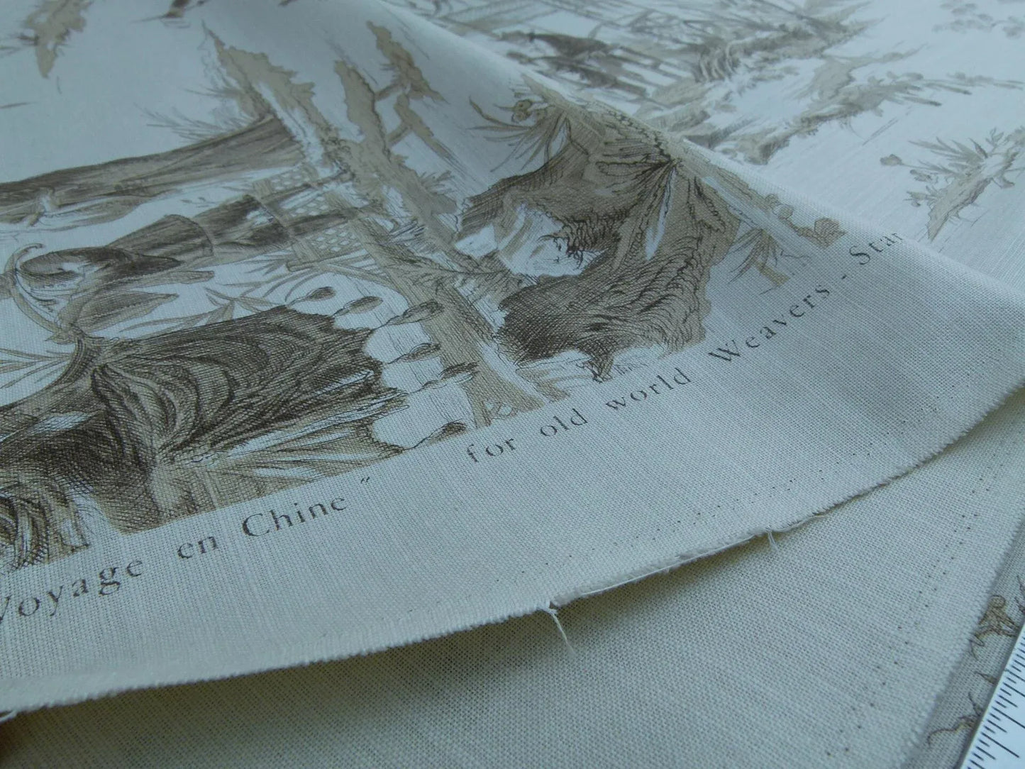 Scalamandre Voyage En Chine Print Beige on Beige Chinoiserie Asian Garden Elephant Brown Beige MSRP USD 388/y