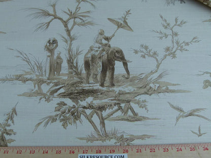 Scalamandre Voyage En Chine Print Beige on Beige Chinoiserie Asian Garden Elephant Brown Beige MSRP USD 388/y