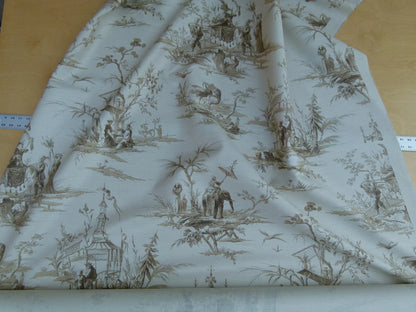 Scalamandre Voyage En Chine Print Beige on Beige Chinoiserie Asian Garden Elephant Brown Beige MSRP USD 388/y