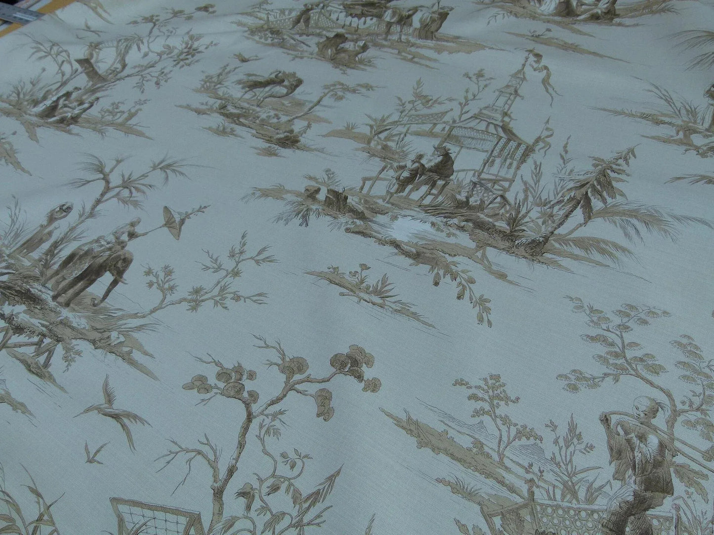 Scalamandre Voyage En Chine Print Beige on Beige Chinoiserie Asian Garden Elephant Brown Beige MSRP USD 388/y