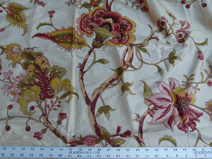 3 EV27 2.1yrd x 47"wide  Scalamandre Baradi Blossom On Chablis Pink Jacobean Palampore Tree Of Life Printed Silk Pink Green On Cream White MSRP USD 192/y