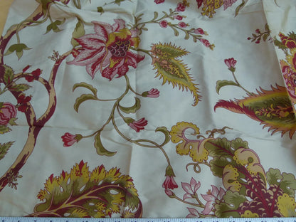 3 EV27 2.1yrd x 47"wide  Scalamandre Baradi Blossom On Chablis Pink Jacobean Palampore Tree Of Life Printed Silk Pink Green On Cream White MSRP USD 192/y