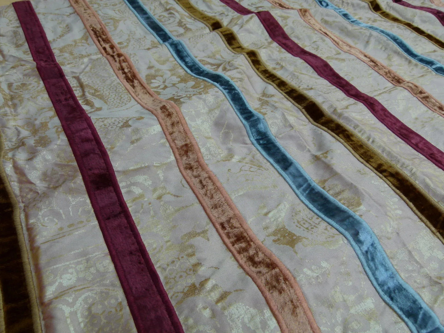 5 EV27 33" x 50"wide Scalamandre LORENZA Madeira on Bisque Silk Multi Velvet Stripe Beige Historical MSRP USD 300+/yard