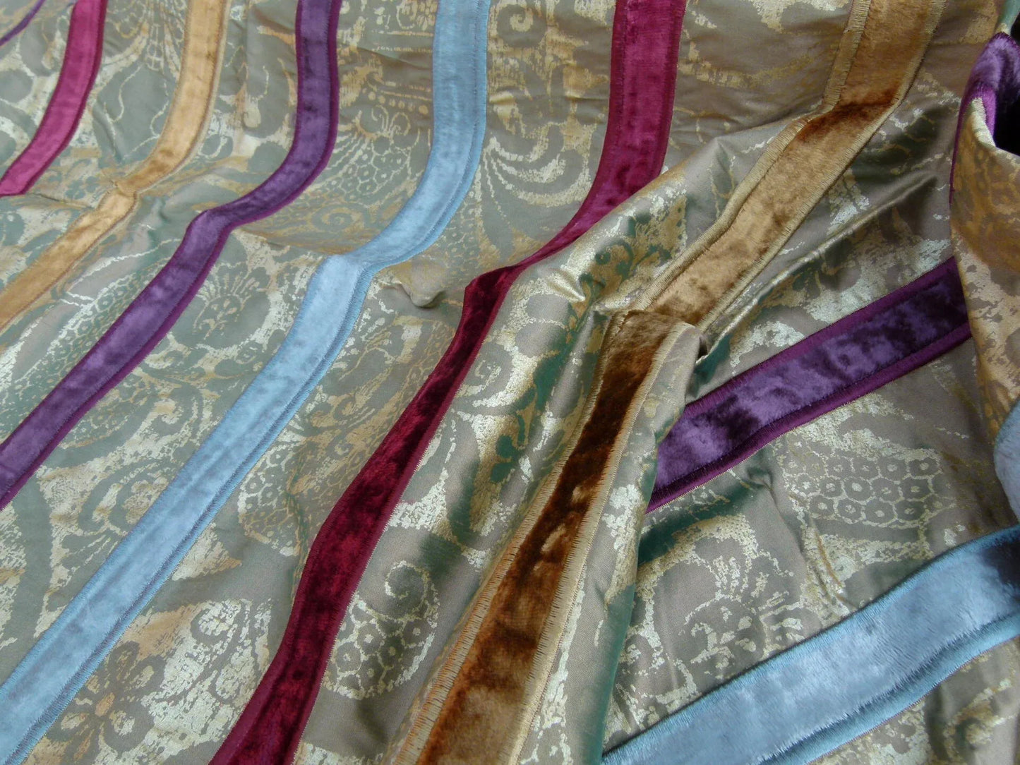 6 EV27 1.3yd x 52"wide Scalamandre LORENZA Madeira on Bisque Silk Multi Velvet Stripe Beige Historical MSRP USD 300+/yard