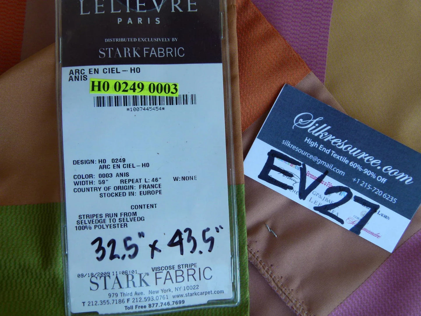 7 EV27 32.5" x 43.5"wide  Scalamandre ARC EN CIEL Ho anis Viscose Stripe Brown