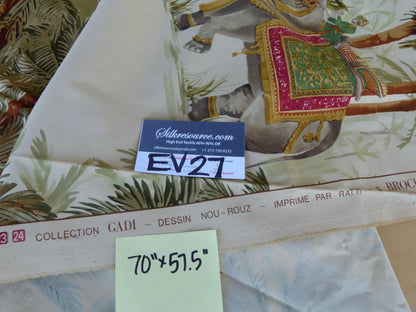 10 EV27 1.9yd x 57.5"wide Scalamandre Gadi Beige Tropical Elephant Cotton Print Italy
