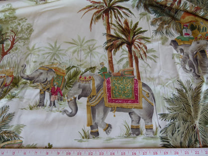 10 EV27 1.9yd x 57.5"wide Scalamandre Gadi Beige Tropical Elephant Cotton Print Italy