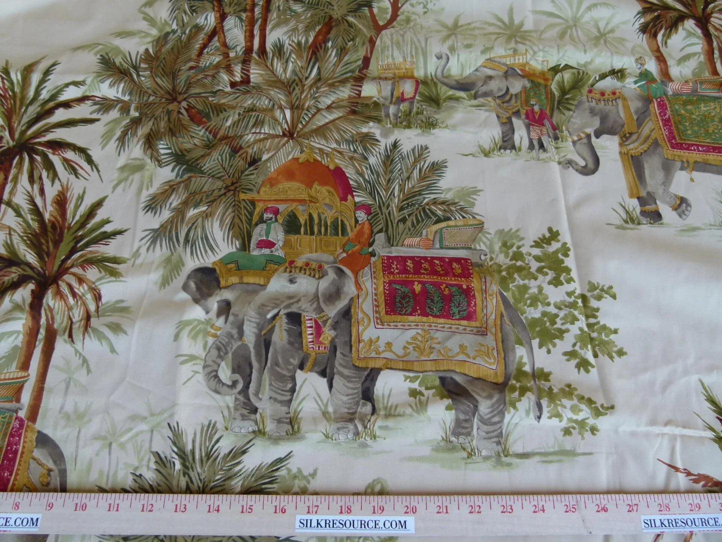 10 EV27 1.9yd x 57.5"wide Scalamandre Gadi Beige Tropical Elephant Cotton Print Italy