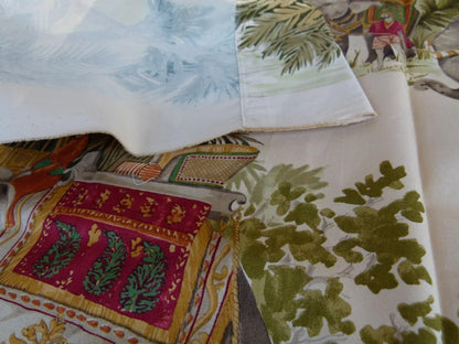 10 EV27 1.9yd x 57.5"wide Scalamandre Gadi Beige Tropical Elephant Cotton Print Italy