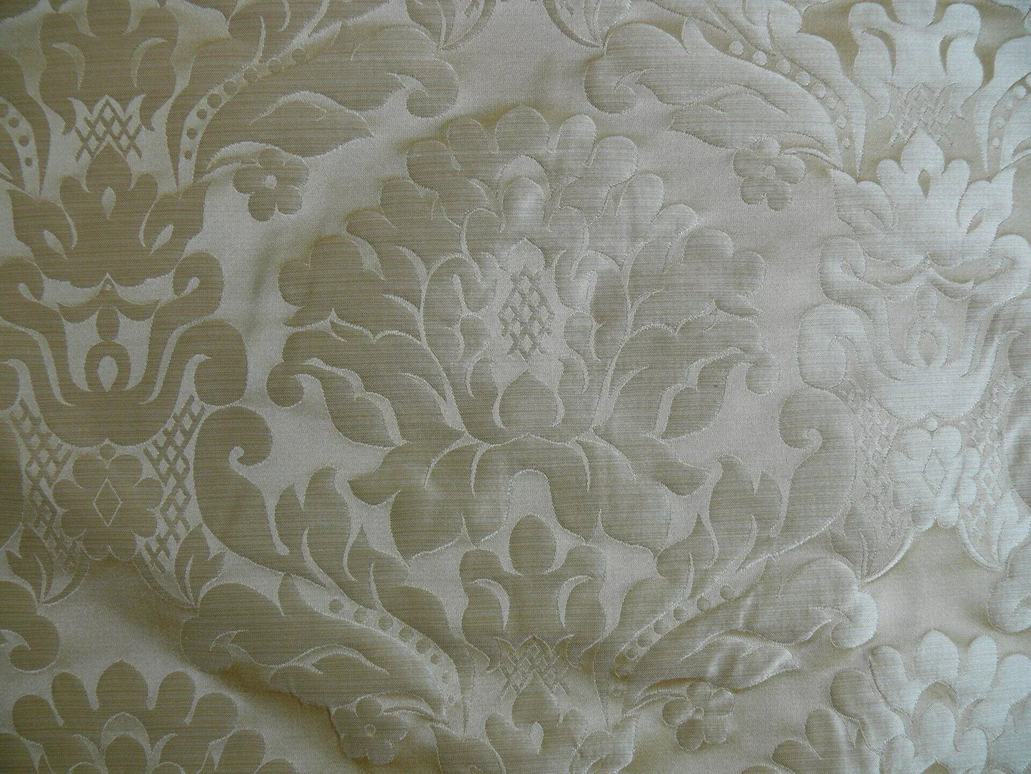 100% Silk Damask Veranda Classic Renaissance Lotus Flax Ivory Cream White By Yard