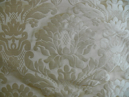 100% Silk Damask Veranda Classic Renaissance Lotus Flax Ivory Cream White By Yard