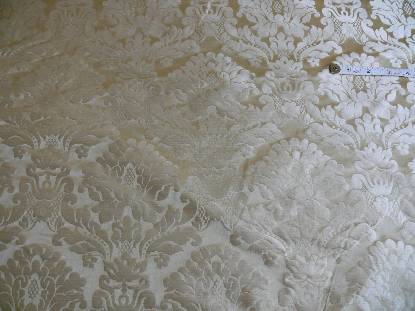 100% Silk Damask Veranda Classic Renaissance Lotus Flax Ivory Cream White By Yard