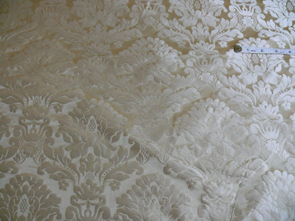 100% Silk Damask Veranda Classic Renaissance Lotus Flax Ivory Cream White By Yard