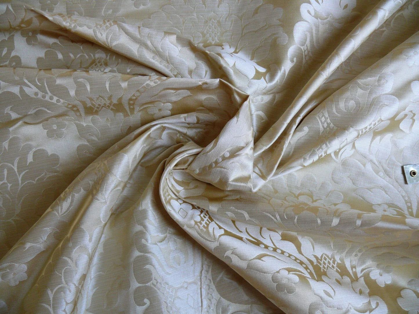 100% Silk Damask Veranda Classic Renaissance Lotus Flax Ivory Cream White By Yard