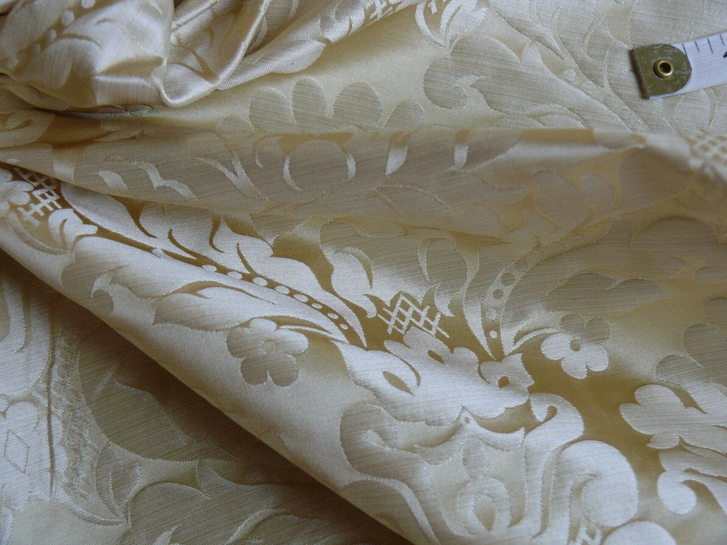 100% Silk Damask Veranda Classic Renaissance Lotus Flax Ivory Cream White By Yard
