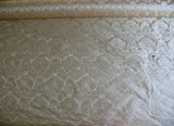 100% Silk Damask Veranda Classic Renaissance Lotus Flax Ivory Cream White By Yard